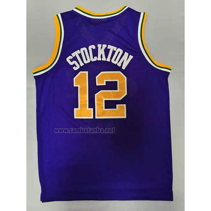 Camiseta Utah Jazz John Stockton #12 Mitchell & Ness 1991-92  Violeta